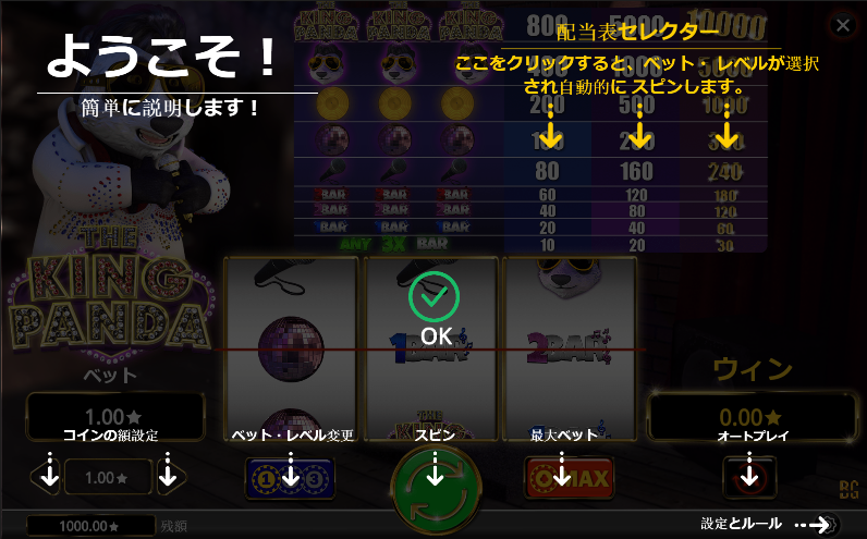 The King Panda – ザ・キング・パンダ ゲーム画面説明