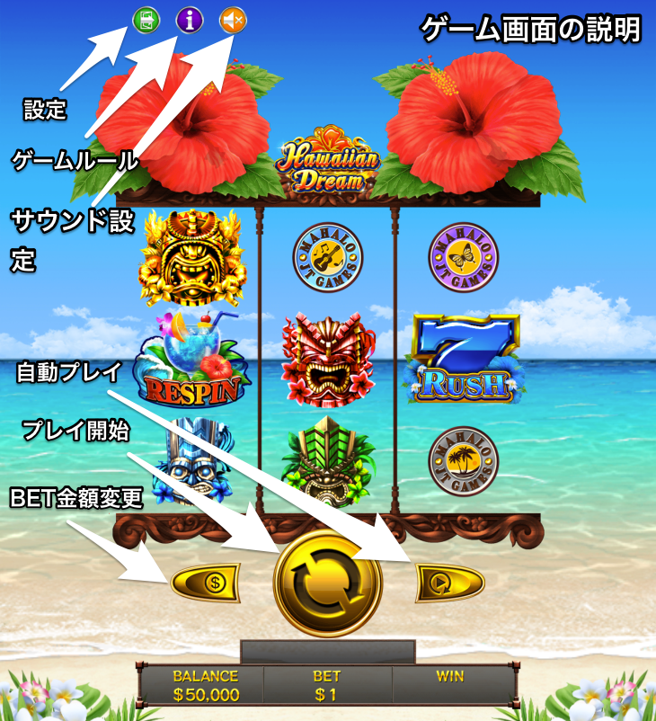 Hawaiian Dream-ハワイアンドリーム ゲーム画面説明