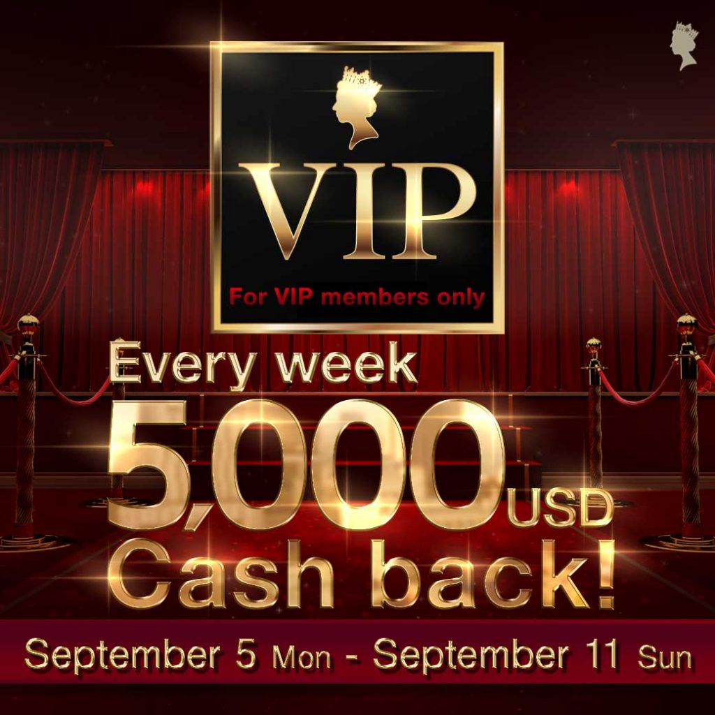 Exclusive for VIP members USD 5,000 cash back every week!
